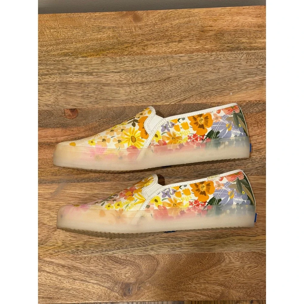 Keds x Rifle Paper Co Double Decker Sneaker  Floral Slip On Womens 7.5 Yellow